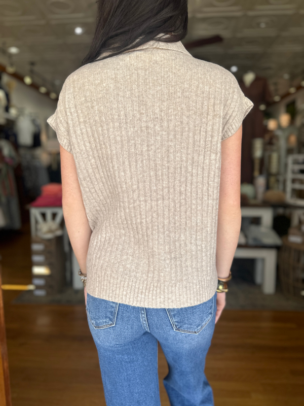 Oatmeal Ribbed Sleeveless Sweater - Themasonboutique