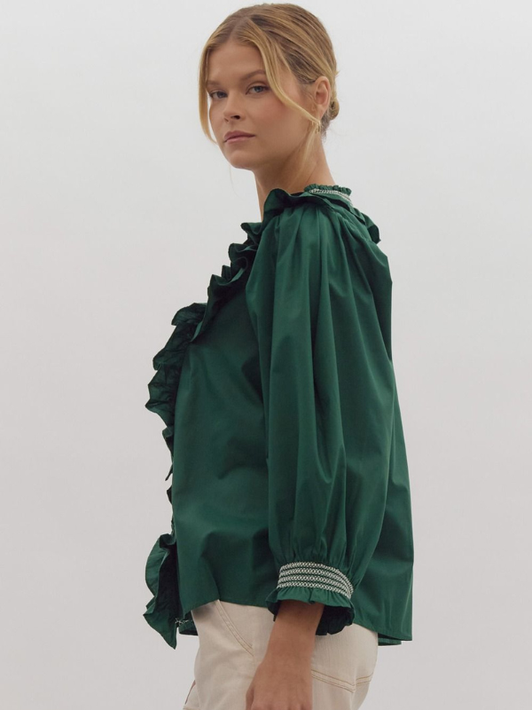 Hunter Green Ruffle Top - Themasonboutique