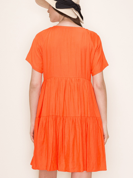 Bright Orange V-Neck Solid Dress