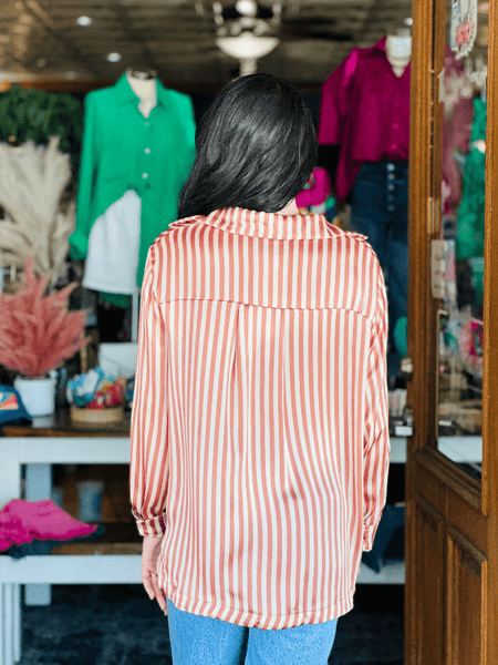Rust + Champagne Striped Button Up Top