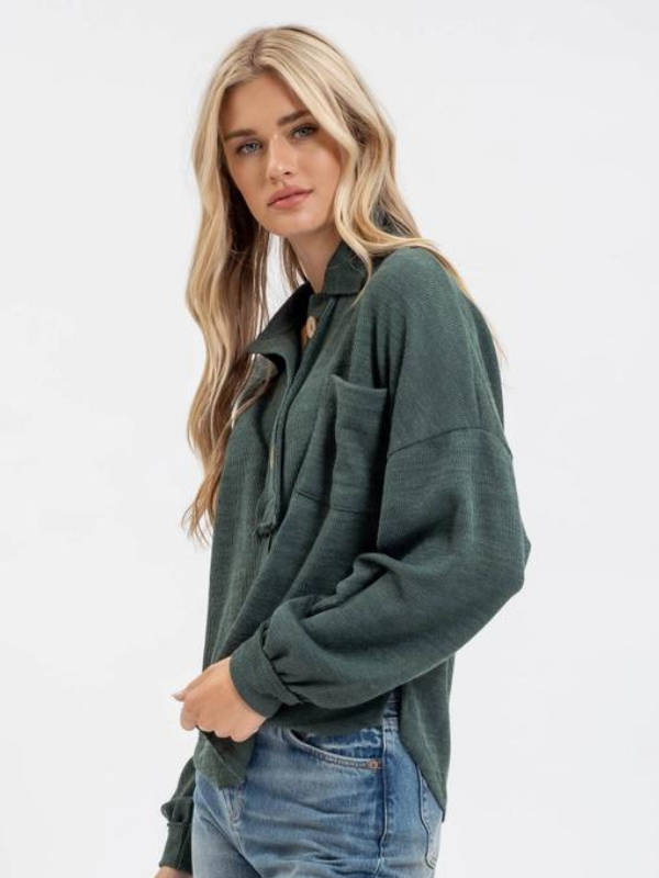 Hunter Green Raw Edge Knit Top - Themasonboutique