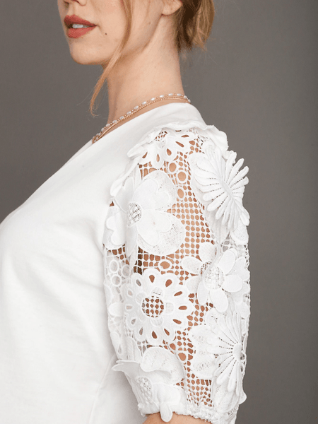 Off White Floral Lace Sleeve Top