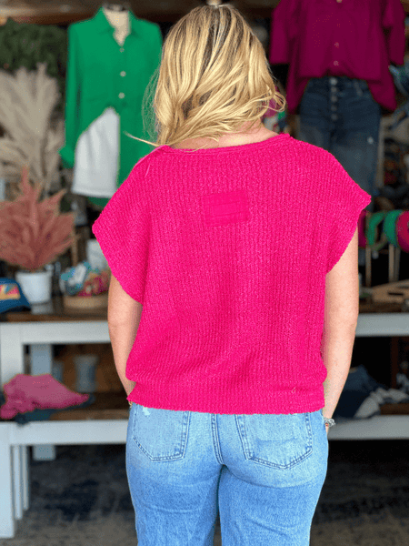 Fuchsia Textured Short Sleeve Sweater