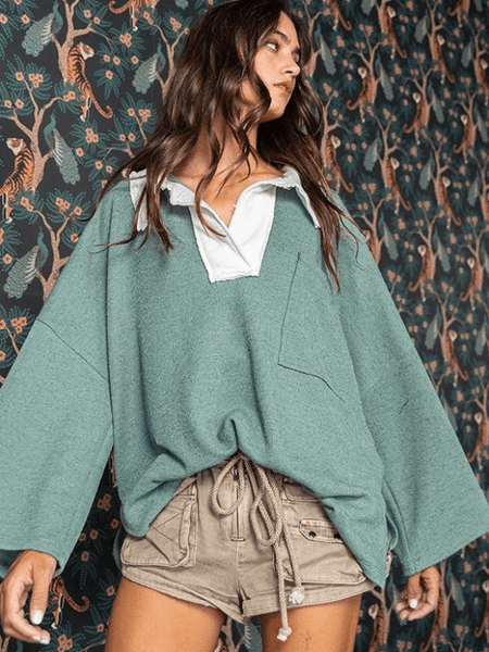 Sage Oversized Collared Top