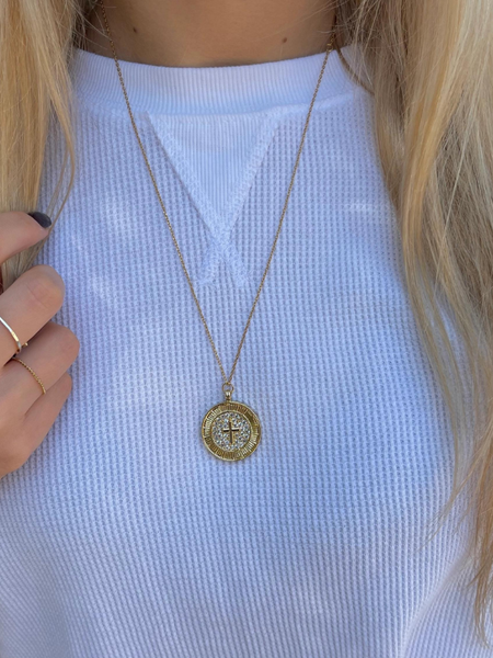 Shimmering Cross Coin Adjustable Necklace - Themasonboutique