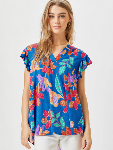 The Lizzy Top - Blue & Red Floral