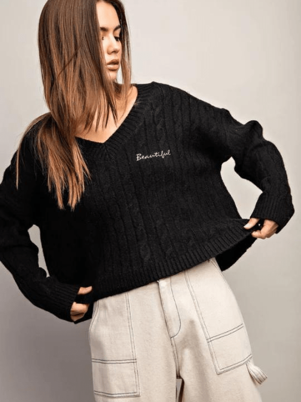 Black Beautiful Embroidered Sweater - Themasonboutique