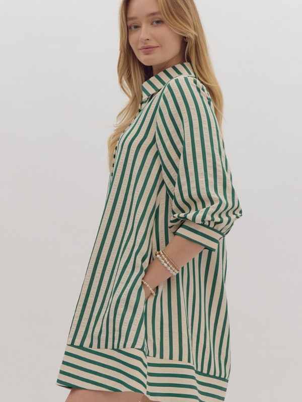 Kelly Green & Cream Striped Mini Dress - Themasonboutique