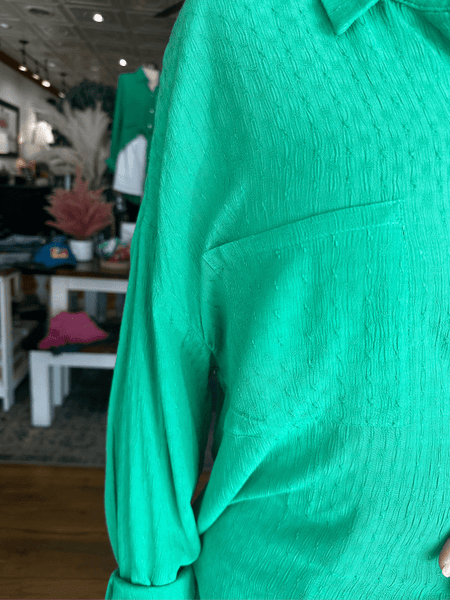 Kelly Green Textured Button Up