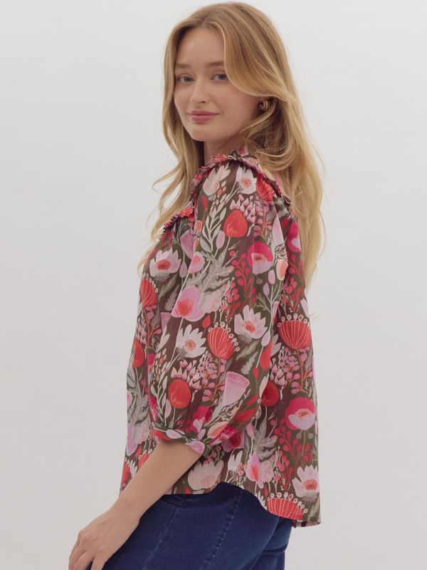 Ruby Floral Oversized Collar Top - Themasonboutique