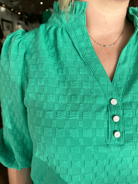 Kelly Green Textured Button Top