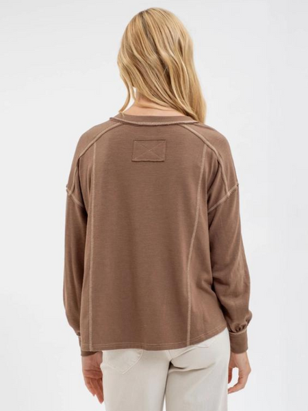 Brown Contrast Henley Top