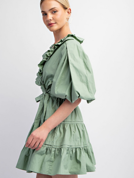 Sage Tiered Wrap Mini Dress - Themasonboutique