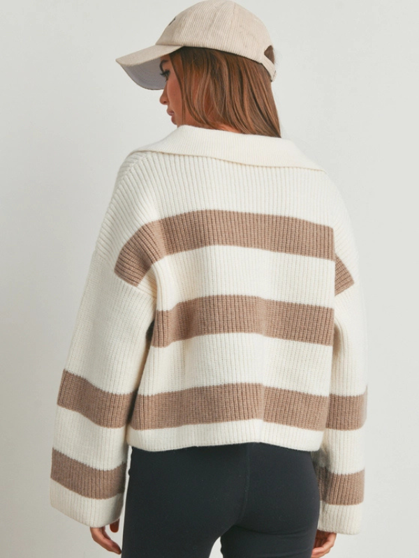 Taupe & Ivory Wide Stripe Knit Sweater - Themasonboutique