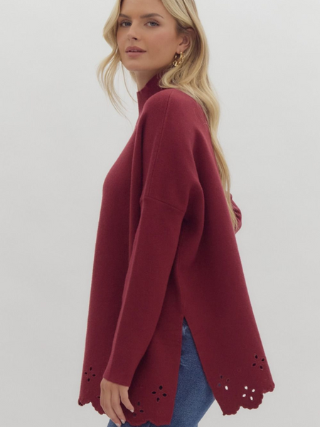 Garnet Mock Neck Eyelet Sweater - Themasonboutique