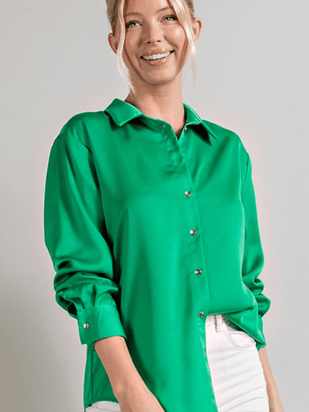 Kelly Green Satin Button Up