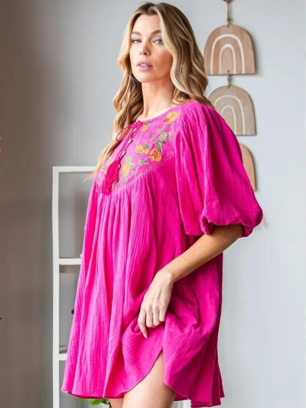 Berry Embroidered Gauze Tunic Dress - Themasonboutique