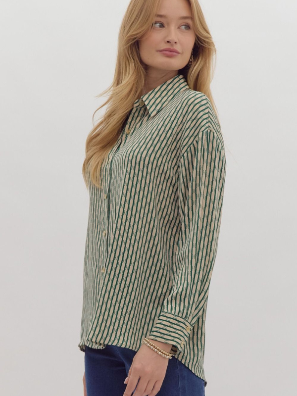 Pine Stripe Print Button Down Top