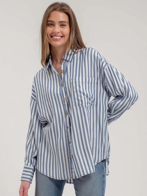 Blue & White Stripe Button Down - Themasonboutique