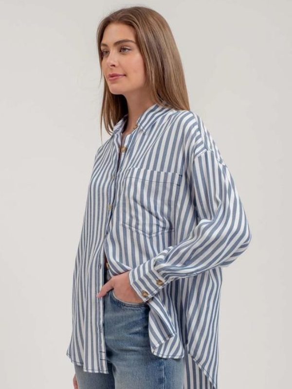 Blue & White Stripe Button Down - Themasonboutique