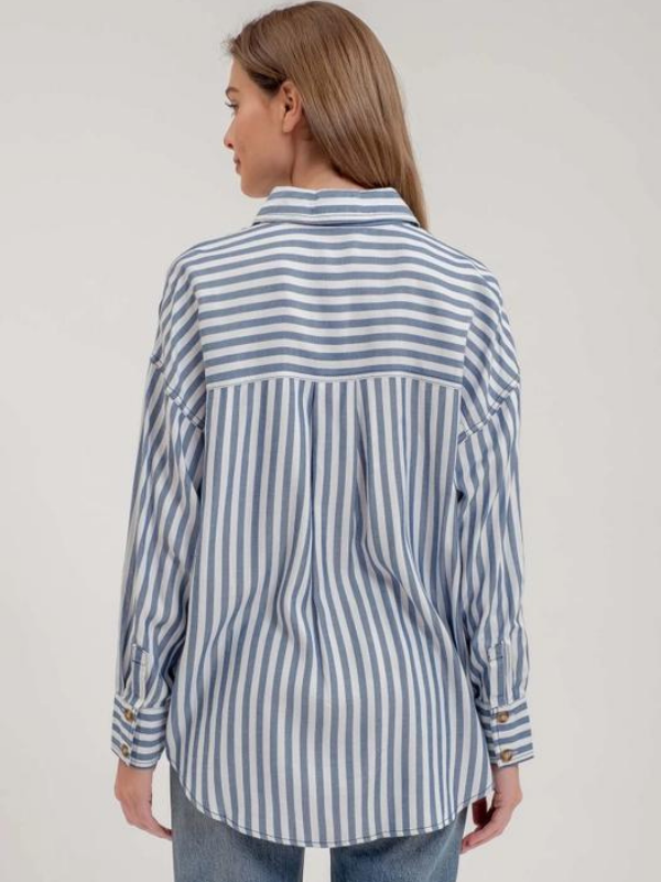 Blue & White Stripe Button Down - Themasonboutique