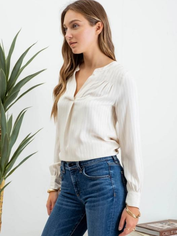 Cream Pinstripe Satin Blouse - Themasonboutique