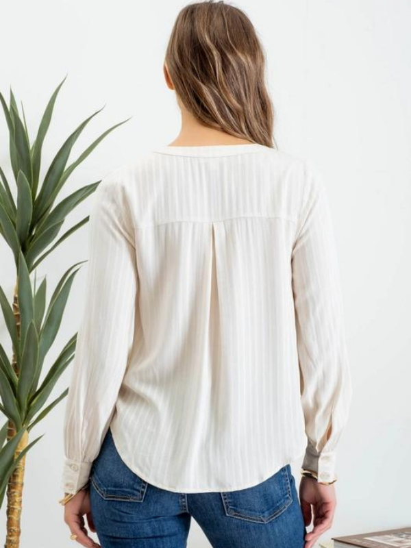 Cream Pinstripe Satin Blouse - Themasonboutique