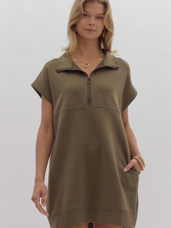 Olive Collared Athletic Dress - Themasonboutique