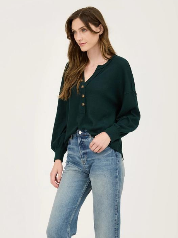 Hunter Green Half Button Knit Top - Themasonboutique