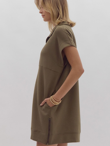 Olive Collared Athletic Dress - Themasonboutique