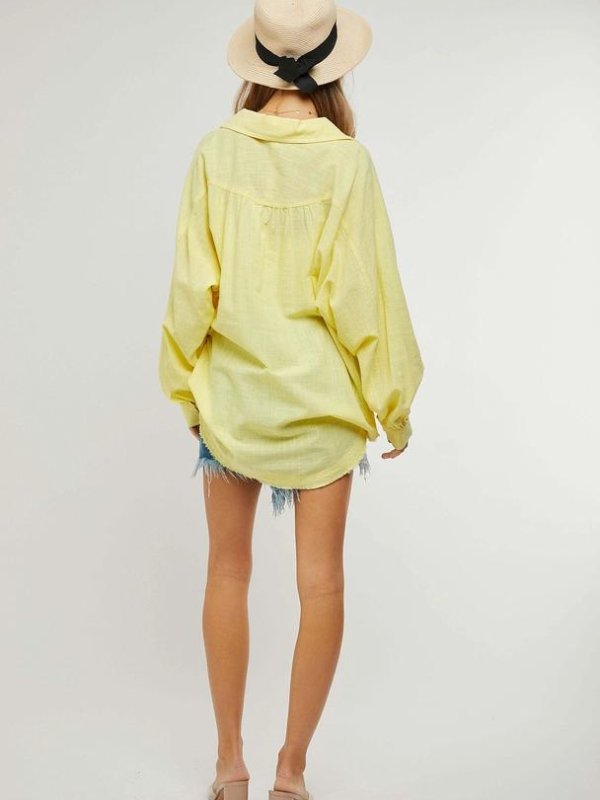 Lemon Fringed Hem Button Down Shirt - Themasonboutique