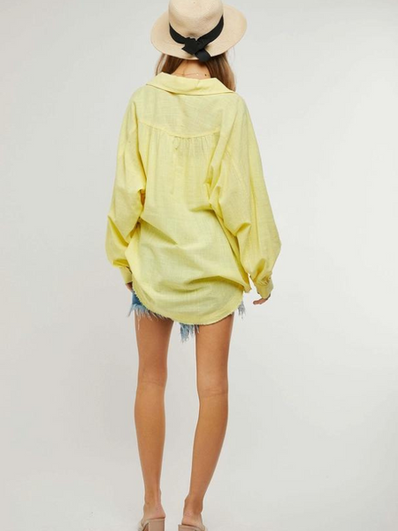 Lemon Fringed Hem Button Down Shirt - Themasonboutique