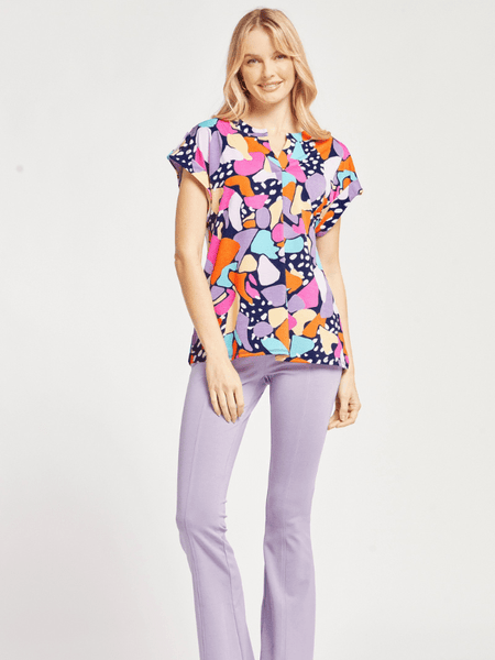 The Lizzy Dolman Top - Navy + Purple Abstract