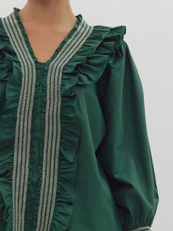 Hunter Green Ruffle Top - Themasonboutique