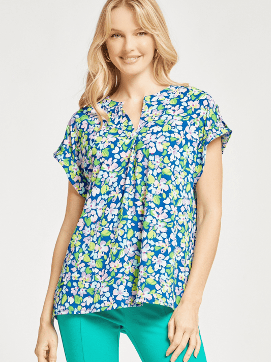 The Lizzy Dolman Top - Royal Floral - Themasonboutique