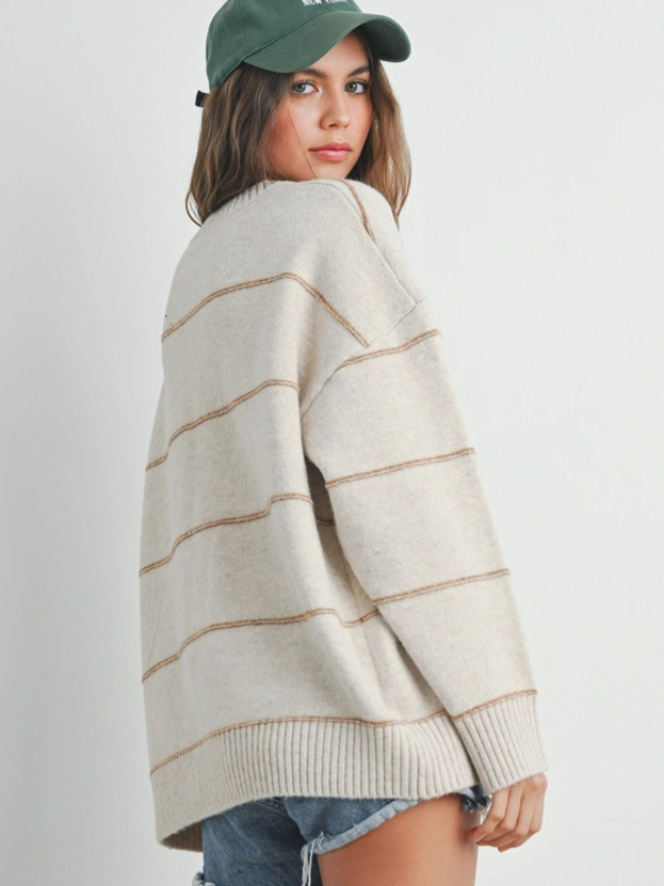 Ecru & Taupe Thin Stripe Sweater - Themasonboutique