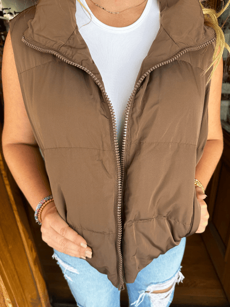 Chocolate Cropped Puffer Vest