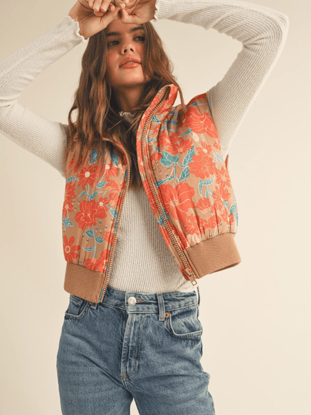 Floral Cropped Puffer Vest