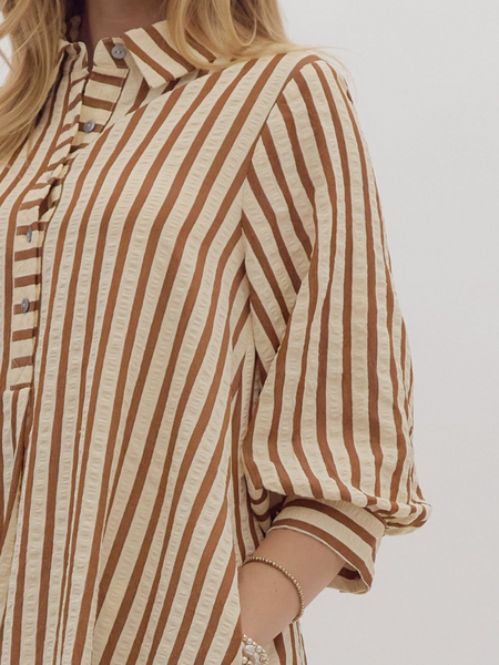 Cognac & Cream Striped Mini Dress - Themasonboutique