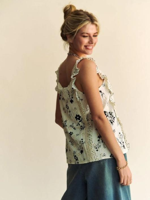 Ivory Eyelet Embroidered Ruffle Tank - Themasonboutique