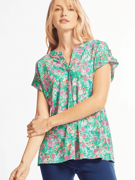 The Lizzy Dolman Top - Green & Magenta Floral
