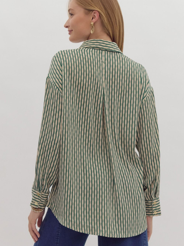 Pine Stripe Print Button Down Top