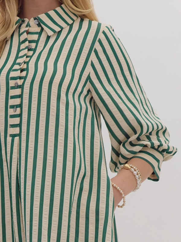 Kelly Green & Cream Striped Mini Dress - Themasonboutique