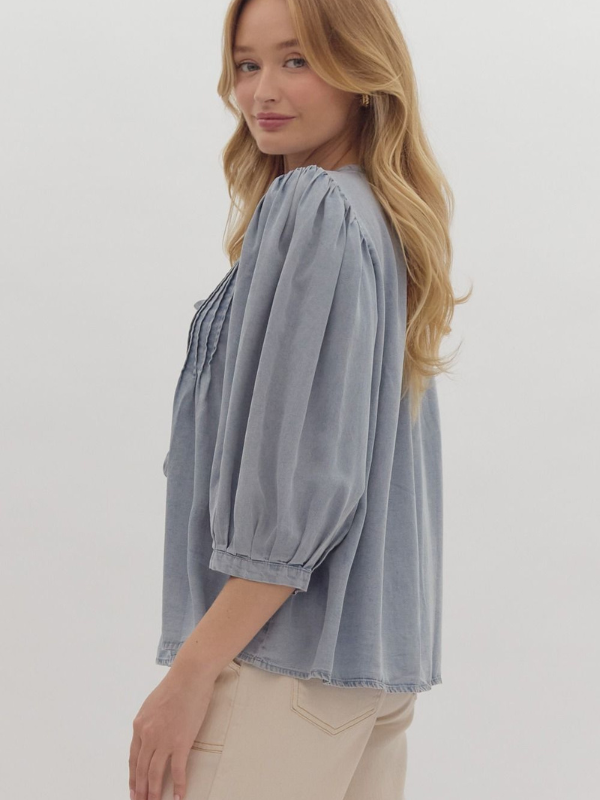 Light Wash Tencel Bow Top - Themasonboutique