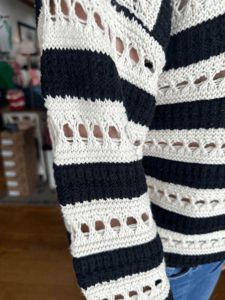 Black Stripe Open Knit Top