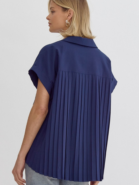 Navy Pleated Back Top