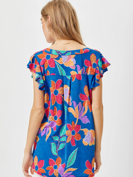 The Lizzy Top - Blue & Red Floral