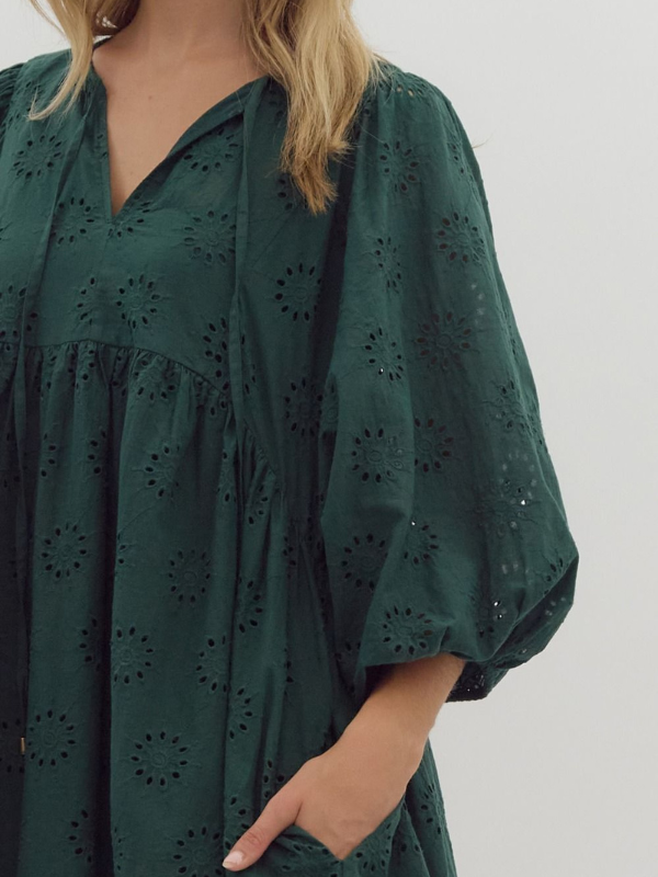 Hunter Green Eyelet Mini Dress - Themasonboutique