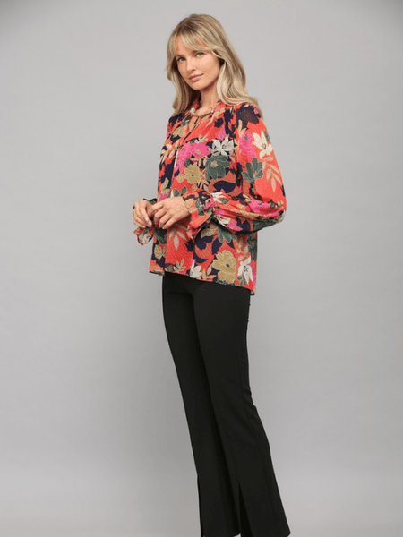 Navy + Orange Floral Print Blouse
