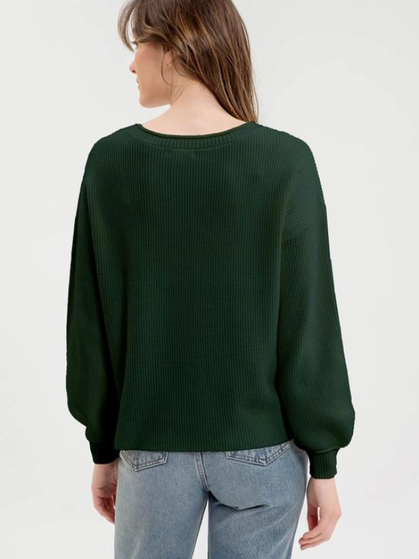 Hunter Green Split Neck Sweater - Themasonboutique